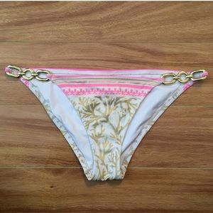 VS coral bikini bottoms in pink/gold/white
